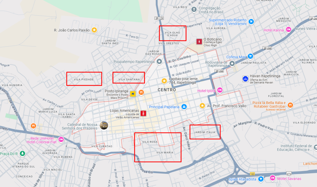 Mapa destacando Itapetininga como uma cidade estrategicamente localizada no interior de SP.